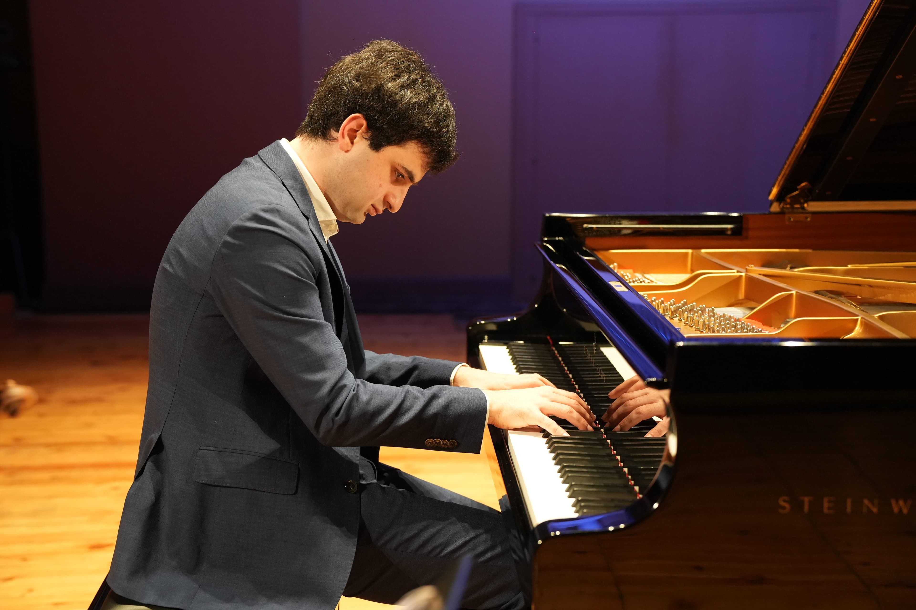 Empty grand concert hall with chandeliers